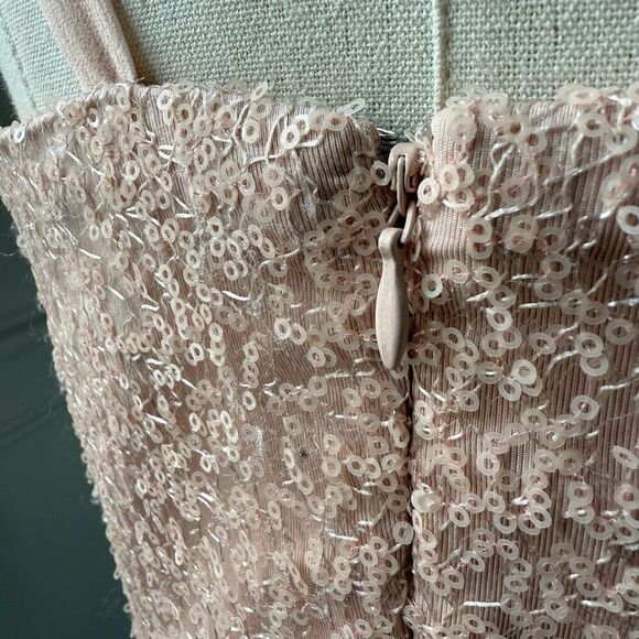 BCBGMaxAzria Bare Pink Sequin Chiffon Short Cocktail Homecoming Dress 10 - Picture 6 of 8